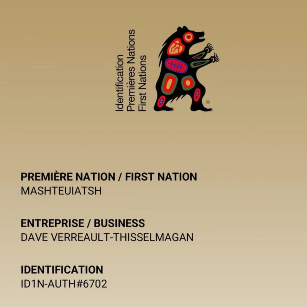 Carte d’identification Premières Nations de l’artisan autochtone