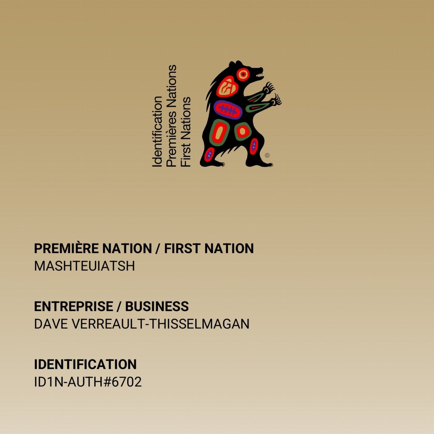 Certification artisan autochtone authentique dave verreault thisselmagan