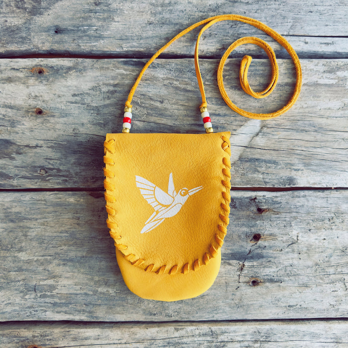 Sac de médecine autochtone grand format en cuir d’orignal – Colibri