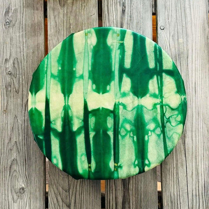 Tambour autochtone 14 pouces peau de cerf vert fait main naturel