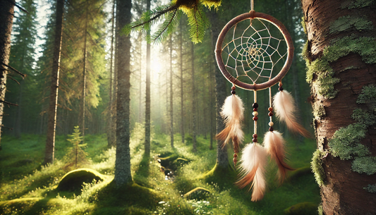 Capteur de rêves autochtone traditionnel avec cerceau sacré plumes et perles naturelles