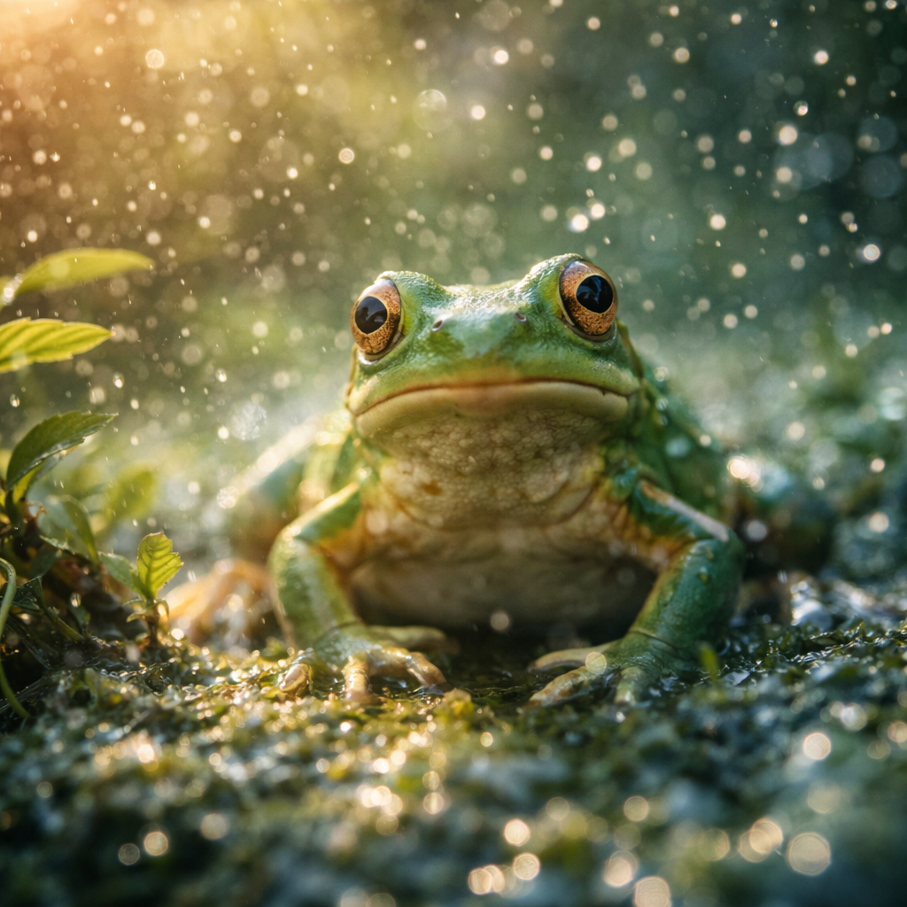 Saut de la grenouille représentant changement adaptation guérison intérieure et connexion à l’eau