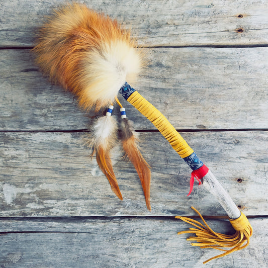 Baton_de_la_parole_fourrure_renard_ruban_bleu_achat_vente_boutique_en_ligne