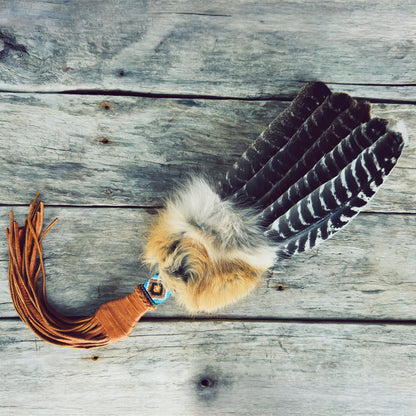 Large ceremonial smudgefan with natural fur – unique piece
