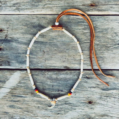 Indigenous bone bead and lynx claw necklace | Moose hide