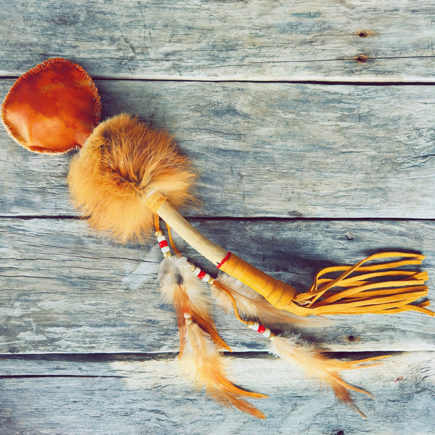 Indigenous Spiritual Rattle Sun of Life – Large Moose Hide Ceremonial Rattle