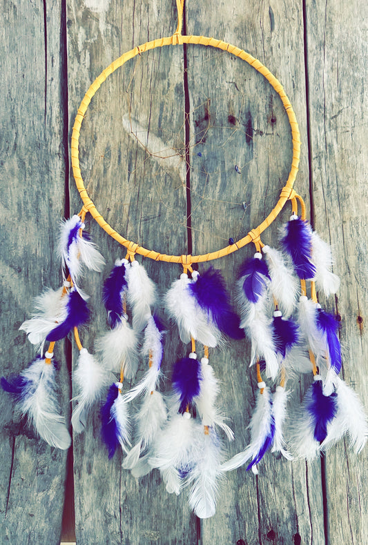 Capteur de rêves en cuir d’orignal et plumes naturelles - Artisanat Autochtone 
