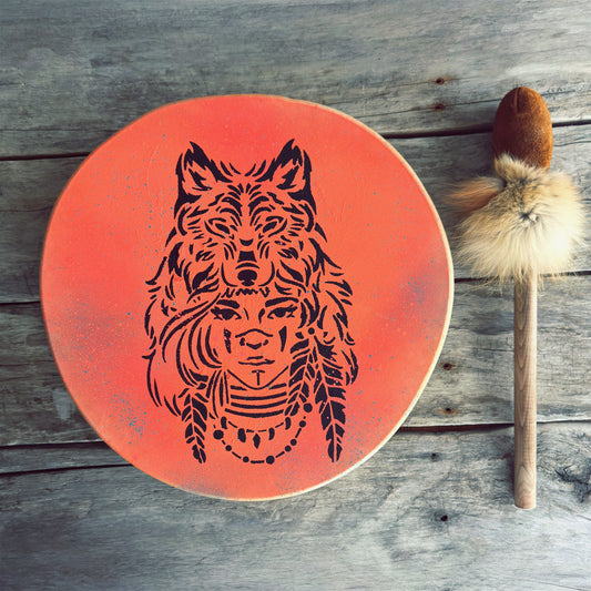 Tambour Cérémoniel en Peau de Cerf sur Fond Rose – 14 Pouces Unique