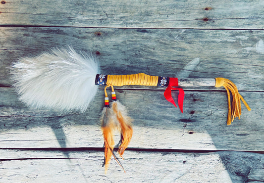 Bâton de parole amérindien Loup Blanc - Artisanat autochtone RARE