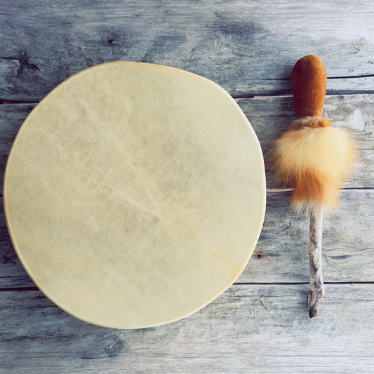 Raw handmade 14-inch natural deerskin Indigenous drum