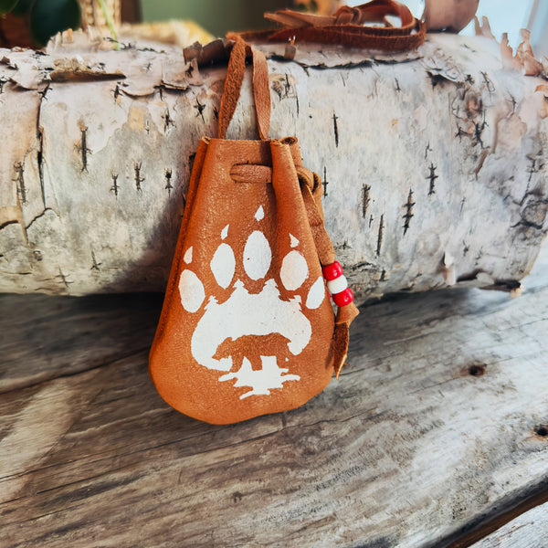 Handmade moose leather bear medicine bag, symbol of inner strength