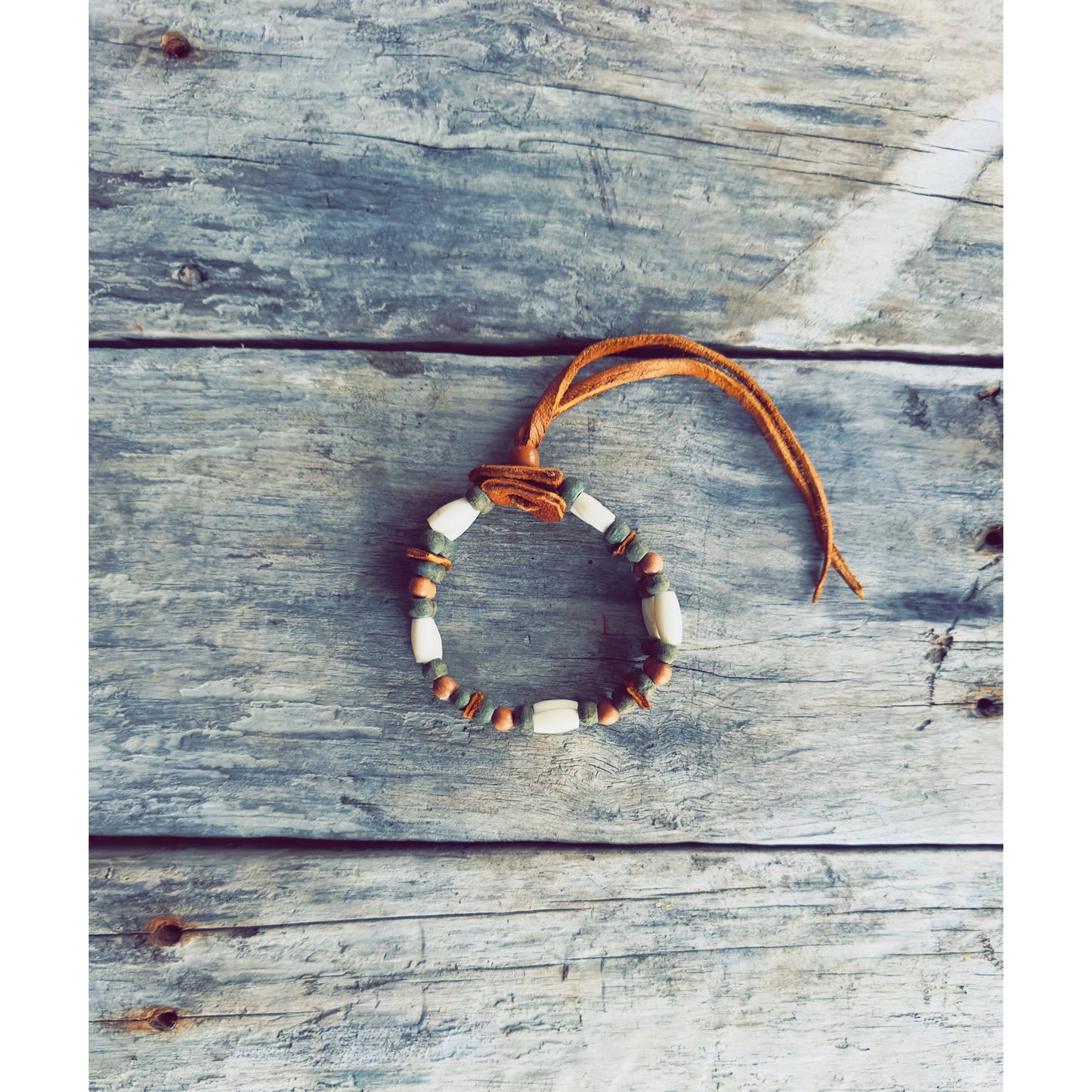 Two-row bone bracelet inspired by Wolf medicine, Indigenous handmade jewelry