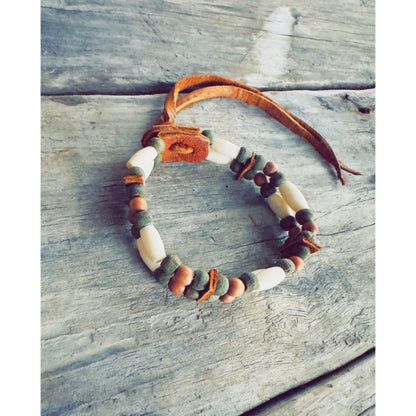 Three-row bone bracelet, Wolf medicine style, Indigenous handmade craft
