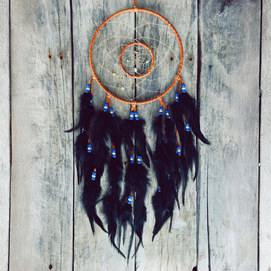 capteur de rêves double cercle 8 pouces plumes noires fait main artisanat autochtone