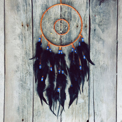 capteur de rêves double cercle 8 pouces plumes noires fait main artisanat autochtone