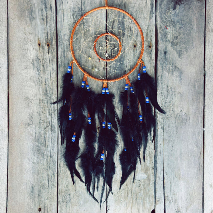 Handmade 8-inch double circle black feather dream catcher