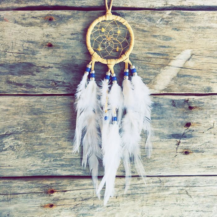 Capteur de rêves 3 pouces – gris, argent et bleu apaisant