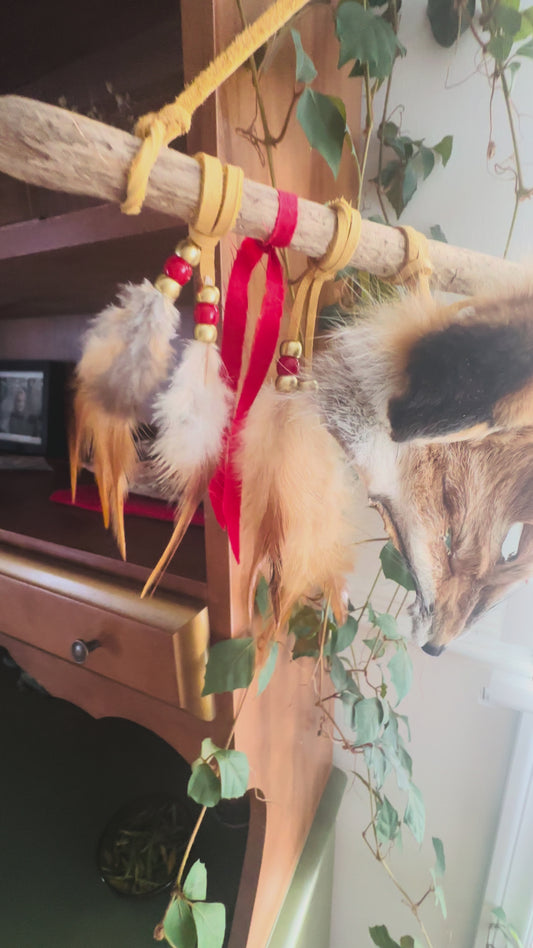 Renard des forêts – œuvre murale en tête et plumes véritables