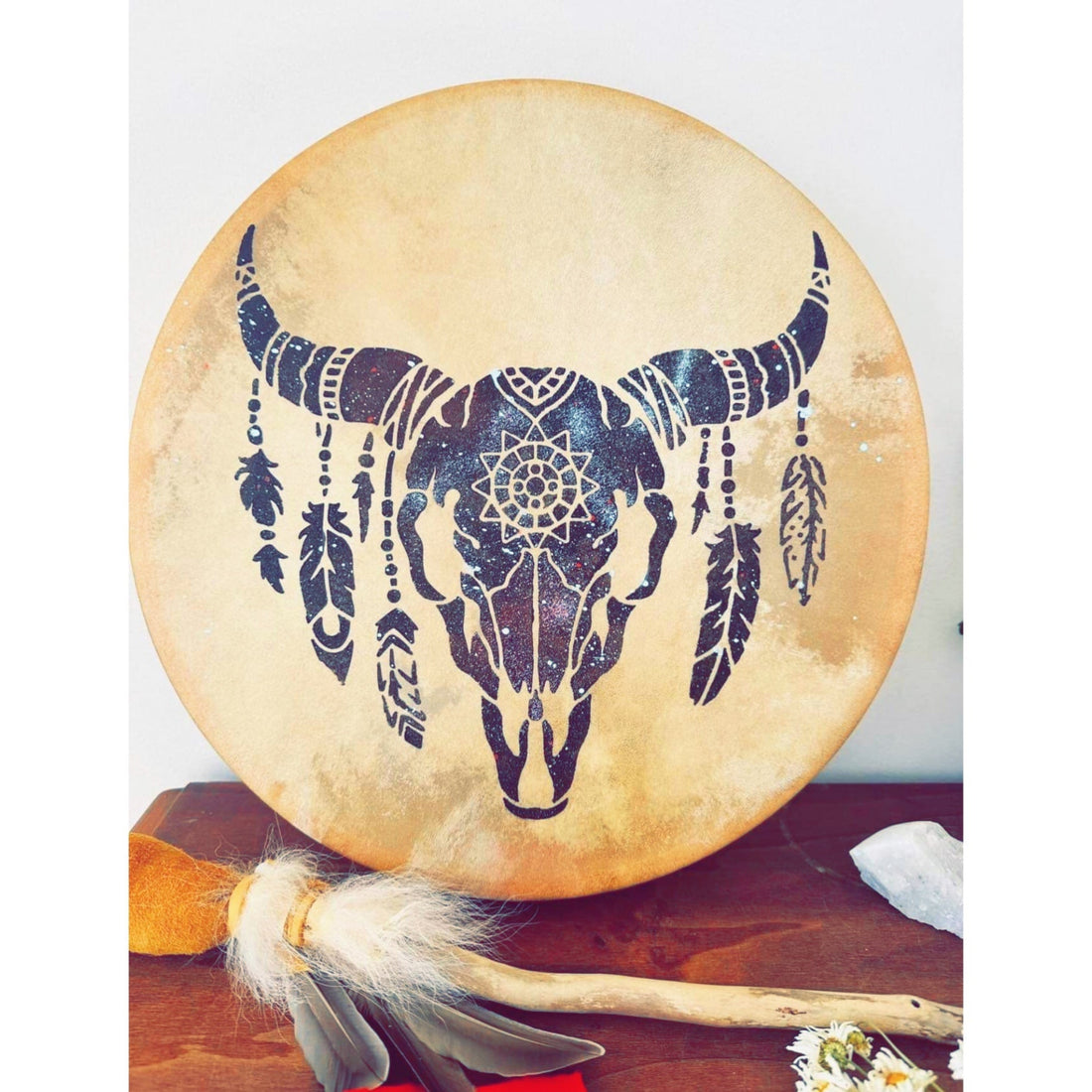 14-inch handmade deer hide indigenous drum, traditional drum