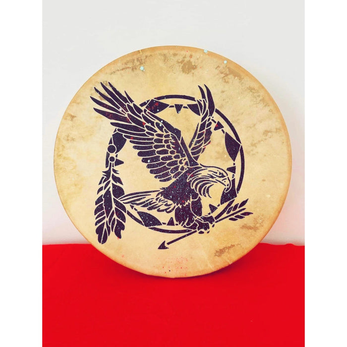 Tambour autochtone 14 pouces peau de cerf aigle fait main authentique