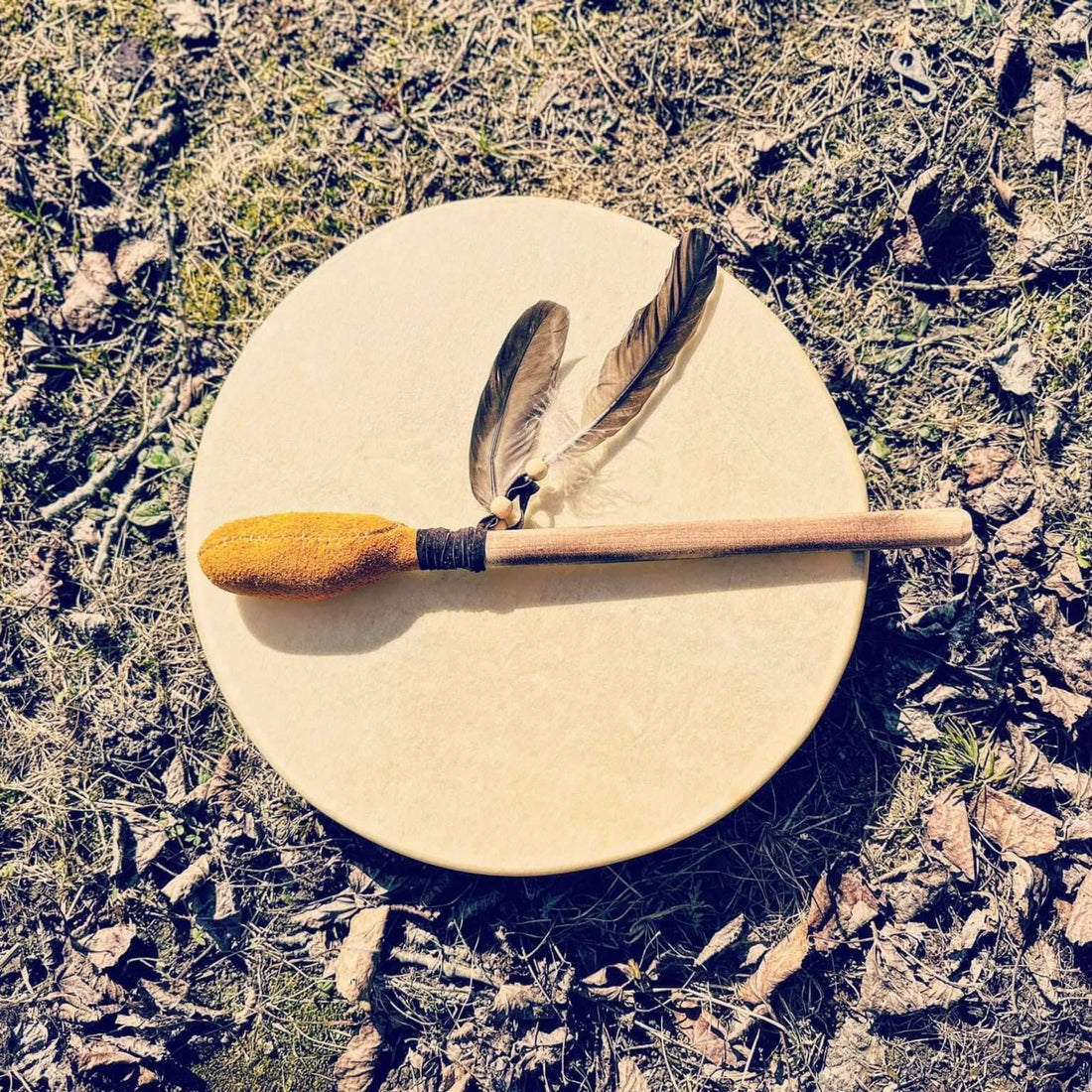 Natural deer hide drum, ancestral resonance, indigenous craftsmanship