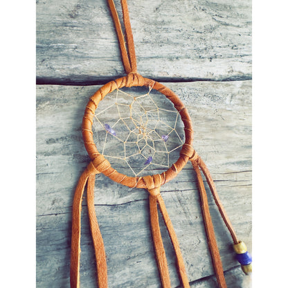 Traditional Native-inspired dreamcatcher made with natural elements and symbolic design.