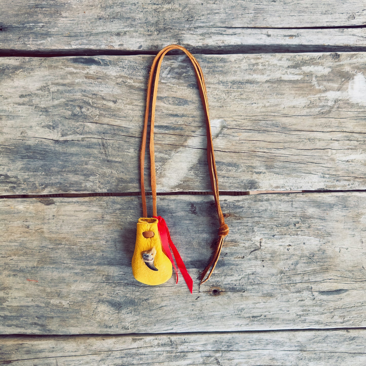 One of a kind handmade wolf medicine bag with natural materials